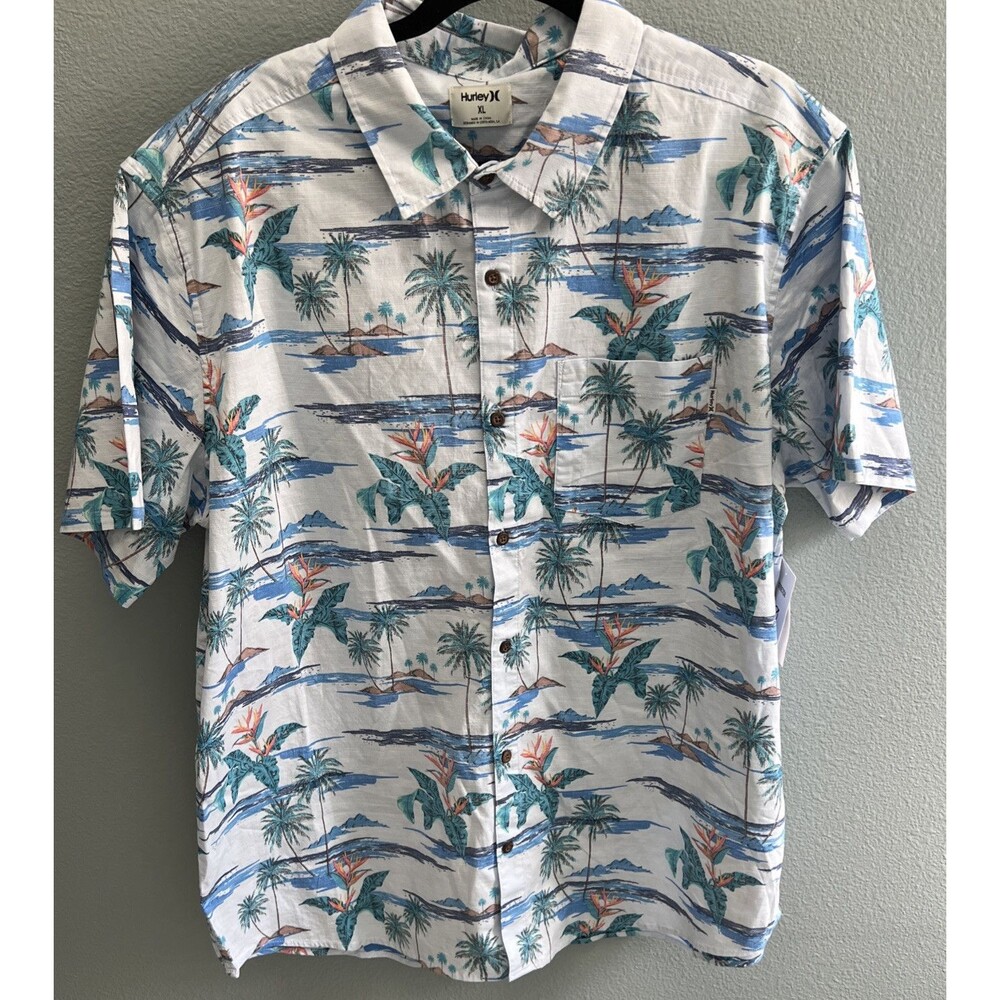 Hurley Mens Size XL One and Only Lido Stretch Short Sleeve Shirt Blue Hawaiian
